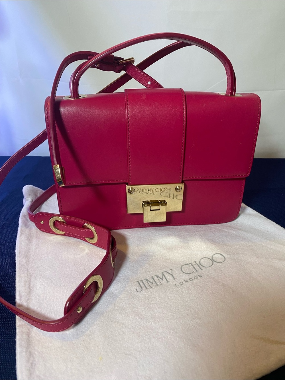 Jimmy Choo Fuchsia or Red ???Leather Top-Handle Crossbody with Gold Hardware